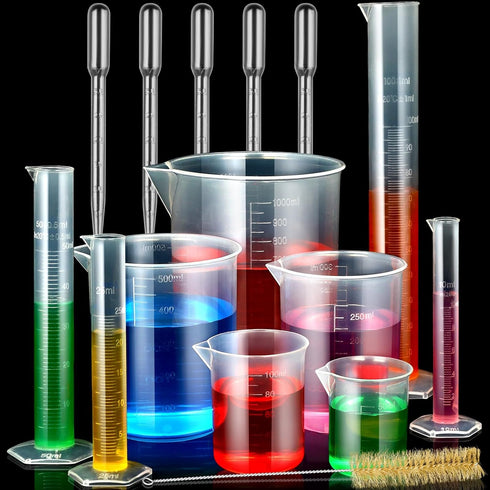 moveland Plastic Graduated Cylinders and Beakers with 5 Pipettes - Ideal for DIY Science Lab