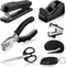 Black Desk Accessory Kit, Includes Desktop Stapler, Stapler Remover, Hole Punch, Tape Dispenser, Scissors (7 Pcs)