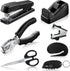 Black Desk Accessory Kit, Includes Desktop Stapler, Stapler Remover, Hole Punch, Tape Dispenser, Scissors (7 Pcs)