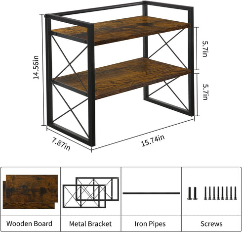 YINMIT Desktop Shelf Organizer - 2 Tier Wood Desk Storage Rack and Freestanding Display Shelf for Office, Home,