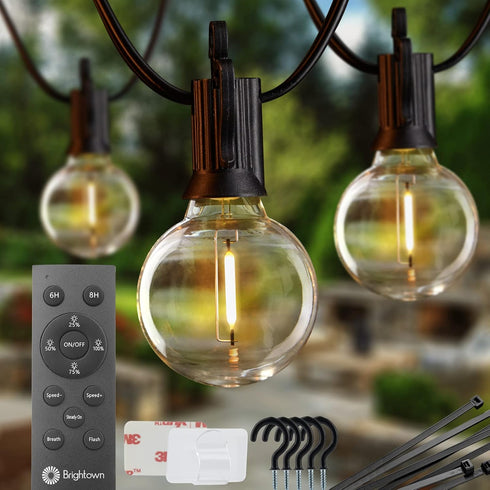 Brightown Led String Lights Outdoor 38Ft(28+10) with Remote Hooks and Clips, Patio