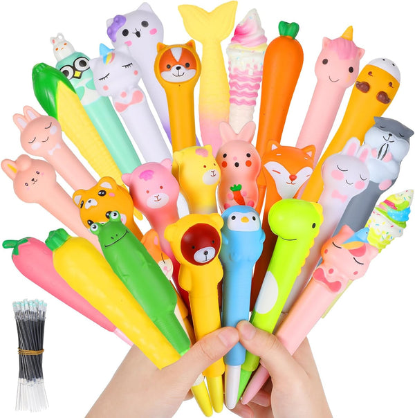 PerKoop 80 Pcs Cute Squishy Pens - Squeeze Pens with 40 Refills, Cartoon Animal Gel Ink Pen