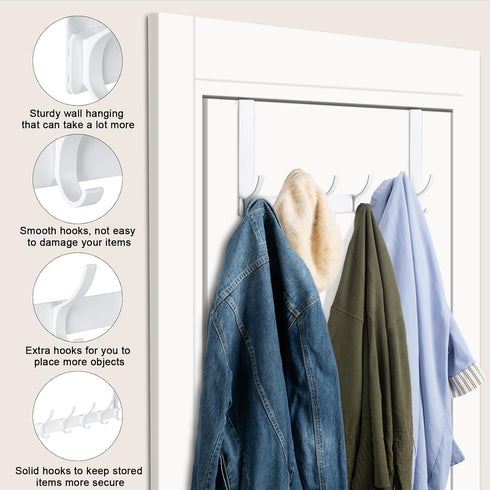 BOOMIBOO Over The Door Hooks, Sturdy Towel Rack with 12 Hooks for Bathroom, Bedroom, and Kitchen Use.