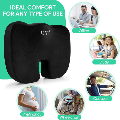 UYJ Cushion,Tailbone,Sciatica,Lower Seat Cushion for Office Chair,Memory Foam Seat Back Pain Relief,Chair Cushion