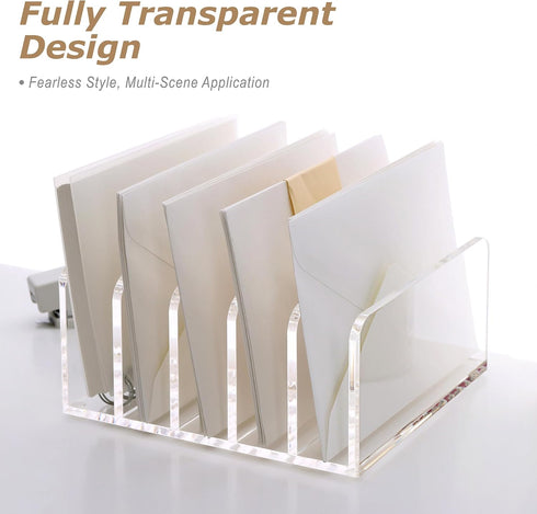 SANRUI Clear Desktop File Organizer, 5 Compartments Acrylic Document Sorter for Office, Home, School