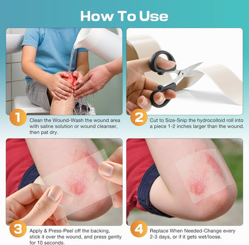 (2in*16ft) Hydrocolloid Roll for Wound Care, Medical-Grade Hydrocolloid Patch Bandages with Self-Adhesive, Cut-to-Size