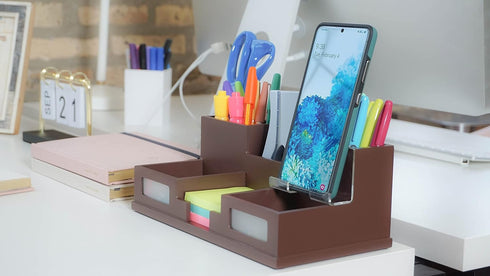 Victor Desk Organizer with Smart Phone Holder - Mocha Brown, Model B9525