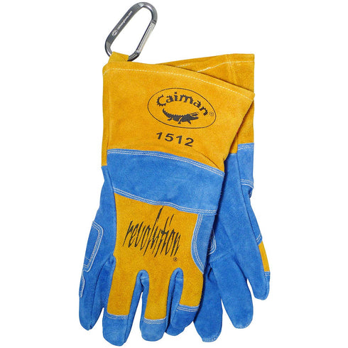 Caiman Premium Split Cowhide MIG/Stick Welding Gloves, Large Wool Lining, Blue/Gold