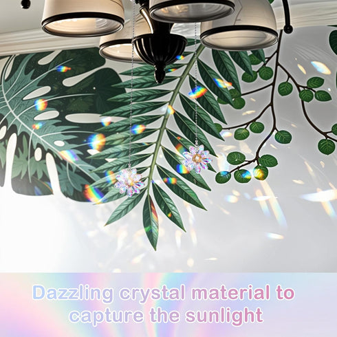 Aiyorse 2Pcs 1.8" 25" Crystal Ceiling Fan Pull Chains, Crystal Glass Flower Pendants with Ceiling Fan Chain Extender