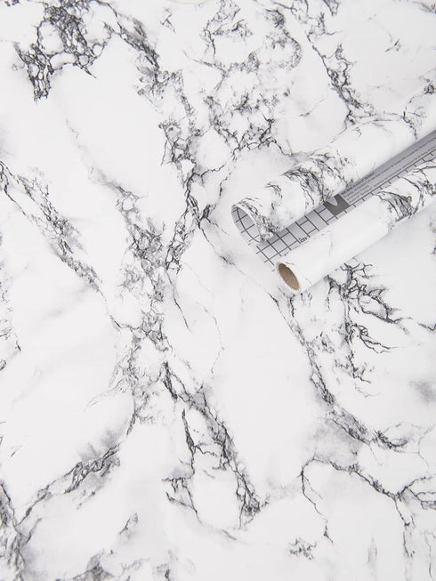Art3d 120"x17.3" Self-Adhesive Wallpaper: Peel and Stick Grey Marble Paper, Matte Finish