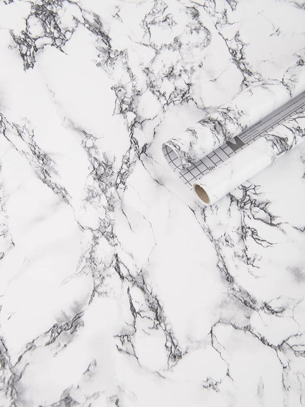 Art3d 120"x17.3" Self-Adhesive Wallpaper: Peel and Stick Grey Marble Paper, Matte Finish