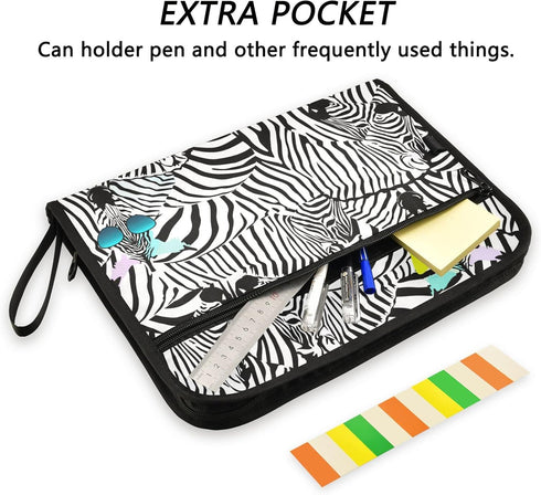 Funny Zebra Sunglasses Expanding File Folder, Black White Zebra Print, A4 Letter Size, Portable Document Organizer