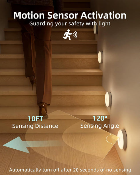 6-Pack 3 12 Dimmable Counter EZVALO Under Cabinet Lighting, Rechargeable Motion Sensor Puck Light with Remote, Color