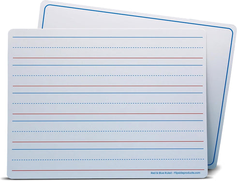 Flipside Products 9" x 12" Two-Sided Magnetic Red & Blue Ruled/Plain Dry Erase Learning Mat, 24 Pack