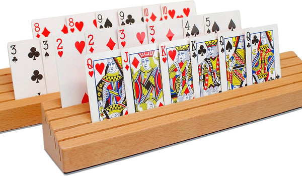 VINJOE Premium Solid Beechwood Playing Card Holders - Accessories with Five Crowns