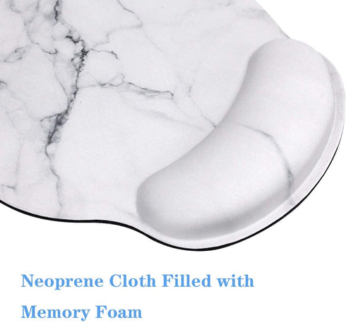 WAVEYU Ergonomic Mouse Pad with Wrist Support, Decorative Non-Slip Rubber Base Mouse Mat for Women, White Marble for