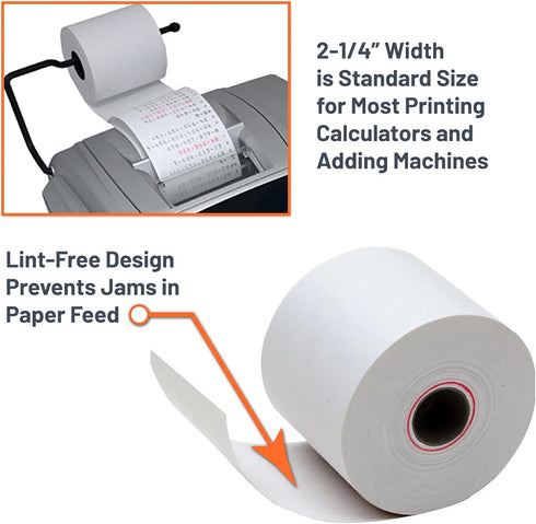 Victor 7050 Compact White Paper Rolls for Handheld and Portable Printing Calculators/Adding Machines 2.25” W x 150' FT