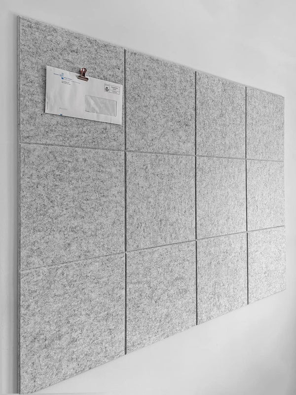 Large Cork Board Alternative, 12 Pack Felt Wall Tiles, 48 x 36, Safe Removable Adhesive Tabs, Silver Gray, Office Decor