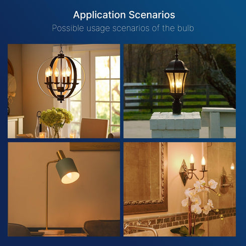 60W Bulbs, Dimmable Bulbs, E12 550LM, 90+ 12 Pack, 2700K UL,CA65 FLSNT Equivalent LED Candelabra LED Chandelier Base