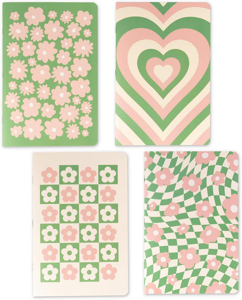 THiNKABLE Cute Journal Set, 4 Pack Pastel Notebooks, A5 60 Pages, Green Pink Aesthetic for Girls