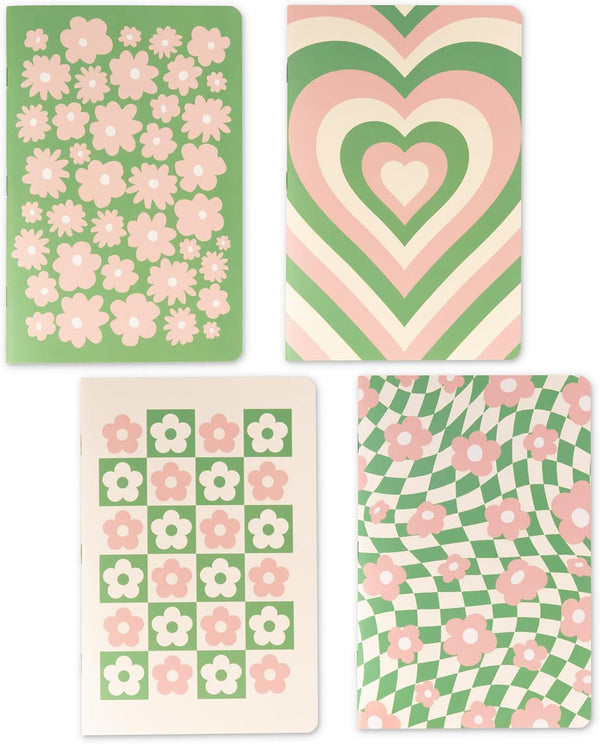 THiNKABLE Cute Journal Set, 4 Pack Pastel Notebooks, A5 60 Pages, Green Pink Aesthetic for Girls