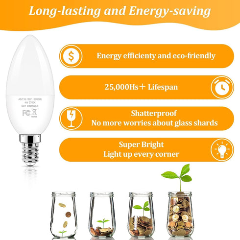 E12 Bulbs 40W 4W 2700K Bulbs, Non-Dimmable, Pack 12 Brightever LED Candelabra Light Equivalent, Warm White Ceiling Fan