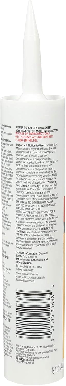 3M Fire Barrier Sealant CP 25WB+ - for Commercial, Industrial and Residential Applications - Cartridge, 10.1 fluid ounces - Red by 3M
