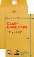 Clasp Envelopes, 12" x 15.5" Gummed Flap with Metal Closure, 28Lb Brown Craft Envelopes - 5 Pack for Office Use