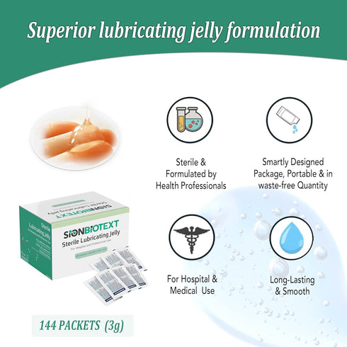 Packets, 0.105 oz (3g) 144 Sterile Lubricant Jelly for Hospitals and Clinics Use. Professional Lubricating Single Water
