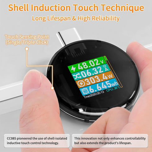 USB C Power Meter Tester, USB Multimeter 4.5-50V 0-6A, Touch Control Voltage Current Capacity Amp Volt Voltmeter.