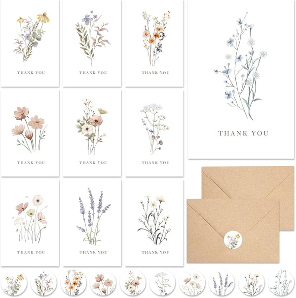 Harsever 50 Pack Floral Thank You Cards with Adhesive Envelopes,Gifts for Funeral Wedding