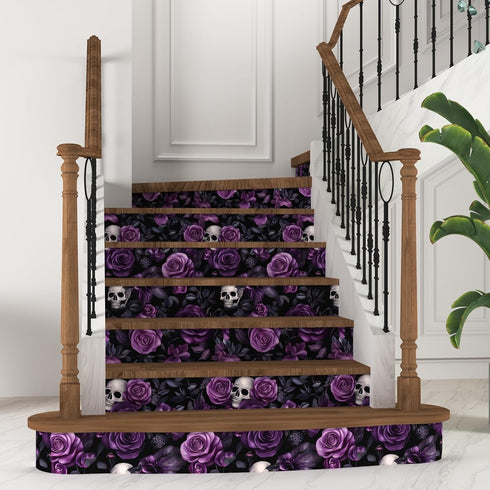 17.5" 393.7", Black Purple Wallpaper Peel and Stick, Dark Floral Skull Contact Paper x Vintage Rose Gothic Flowers Wall