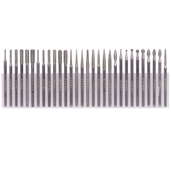 Wolfride 30Pcs Diamond Burr Set, Diamond Drill Bit for Gemstone, Sea Shell, Glass, Ceramic, Metal