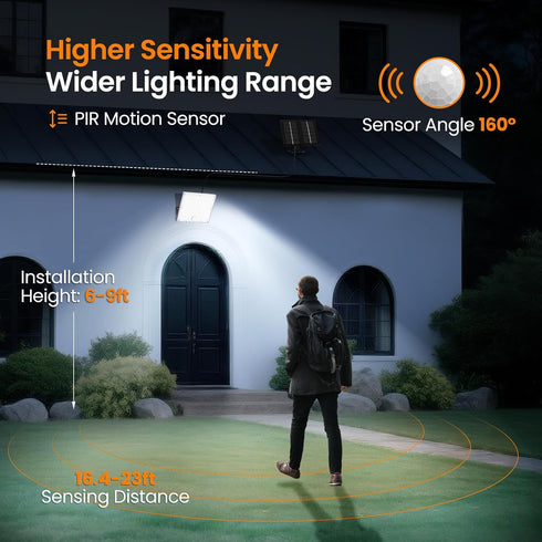 150% 184 3 16.4 Solar Lights Outdoor Waterproof Motion Sensor Security Lights, Upgraded Convex Lens Bright, LED, Modes