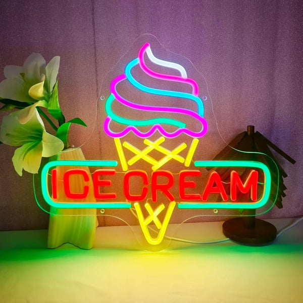 SSGLABSIGN Ice Cream Cone LED Neon Sign, USB Powered Neon Lights Sign for