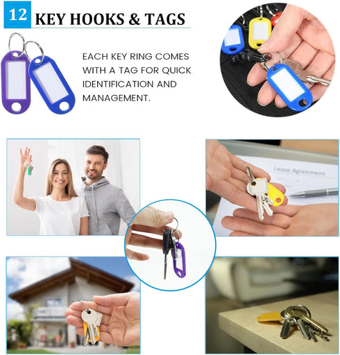 Portable Zippered Key Organizer, Waterproof Fireproof Key Case with 12 Hooks for Rental Management, Portable