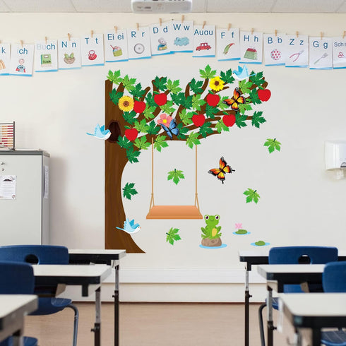 MALLMALL6 198Pcs Classroom Tree Bulletin Board Decor, Seasonal Tree Cutouts Border Set for Kindergarten School