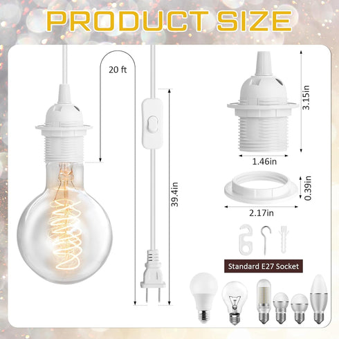 6 Bulb E27 Lamp(15 4.5 Reginary Pieces Hanging Light Cord Kit Lantern Cord Cable Extension Plug in Pendant with in-line