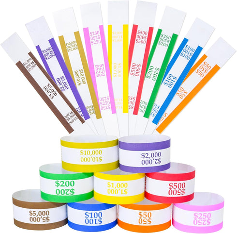 Y essential Currency Straps 450 Assorted Bill Wrappers, Money Bands to Organize Bills, ABA