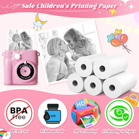 TecoHikee 5 55x25mm 180 99% Rolls Kids Camera Paper Roll Refill - HD kids camera instant print paper, Print Sheets