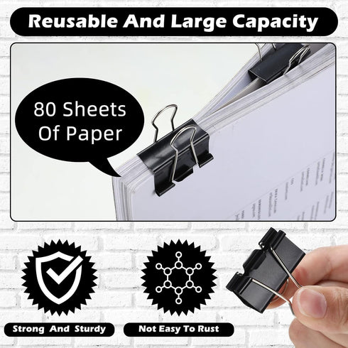 Yexiya 300 Pcs Medium Binder Clips - Paper Med Clips for Teachers Students School Office Supplies (Black, 1.25 Inch)
