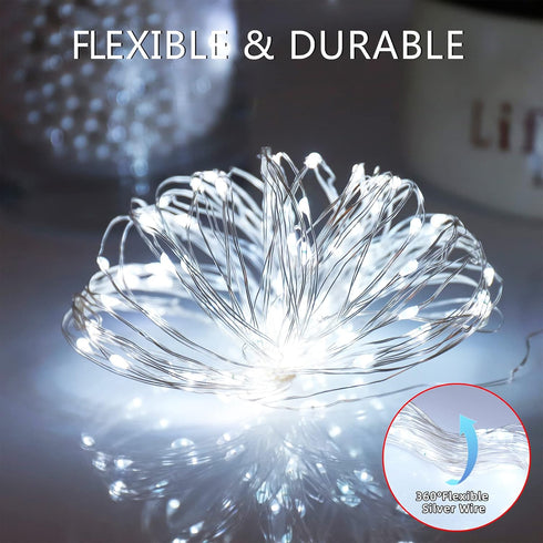 YAOZHOU 2Pack 200LED 66Ft 8 Solar Fairy String Lights for Outside, Outdoor Waterproof, Cool White Total Modes Mini Mini