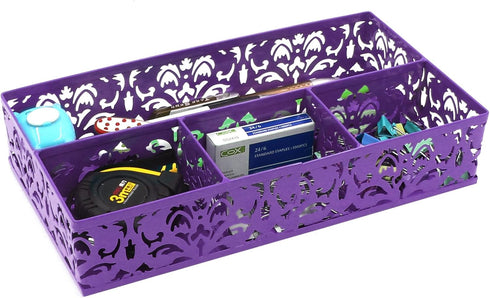 EasyPAG Desk Drawer Organizer with 1 Long Bin and 3 Small Bins, Purple