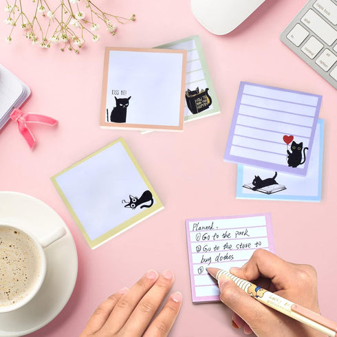 Sticky Notes 3x3 Cute Self-Stick Notes, 6 Pack Funny Black Cat Notepad for Cat Lovers, 480 Sheets Total