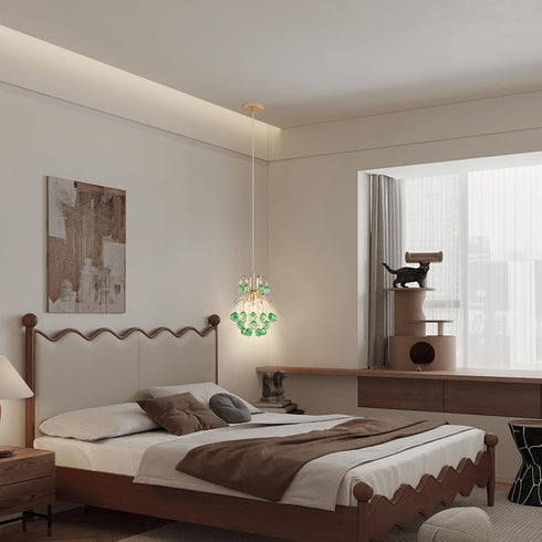 Stylish Mini Crystal Chandelier with Golden Finish and Green Shade