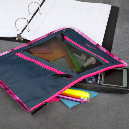 Five Star Pencil Pouch - 3-Pocket Pen Case for School Supplies, Fits 3 Ring Binder, Navy/Pink