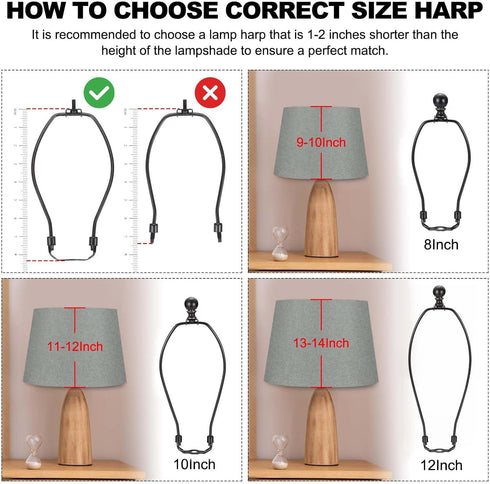 2 Set 10.5" 1.46" PATIKIL Lamp Shade Harp Holder, Heavy Duty Detachable Lampshade Brackets with Height Solid Metal