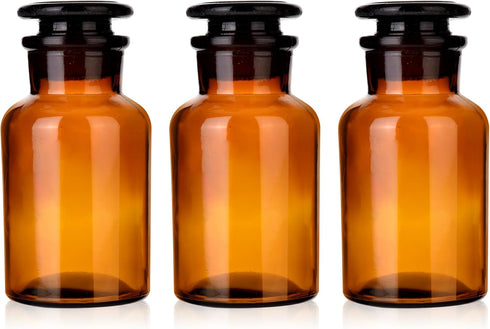 3 Pack 125ml Lab Glass Reagent Bottle, Wide Mouth Clear Glass Storage Bottle with Ground Stopper
