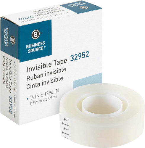 Business Source Invisible Tape Refill Roll, 0.75" x 1296", Clear, 1 Count