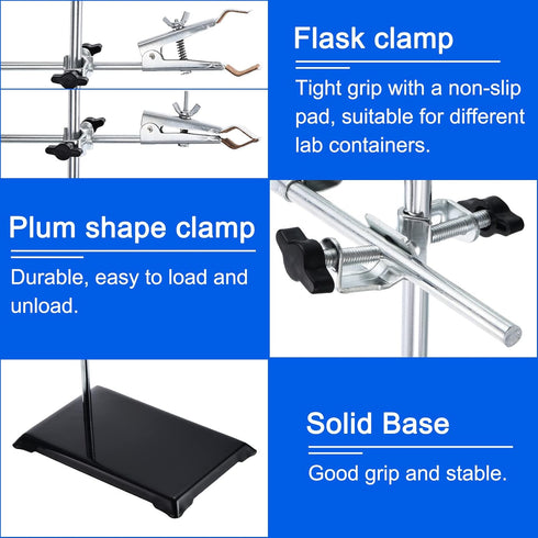 PATIKIL 20 Inch Lab Stand Set with Clamp, 1 Flask Clamp & 2 Retort Rings for Chemistry Laboratory, Black Support